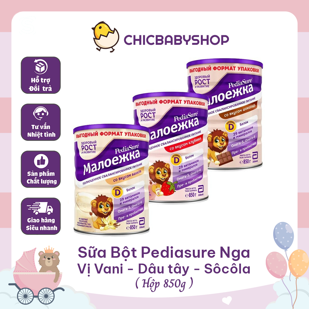 [DATE 07/2025] Sữa Bột Pediasure Nga Hương Vị Vani - Chocolatr - Strawberry Hộp 850g