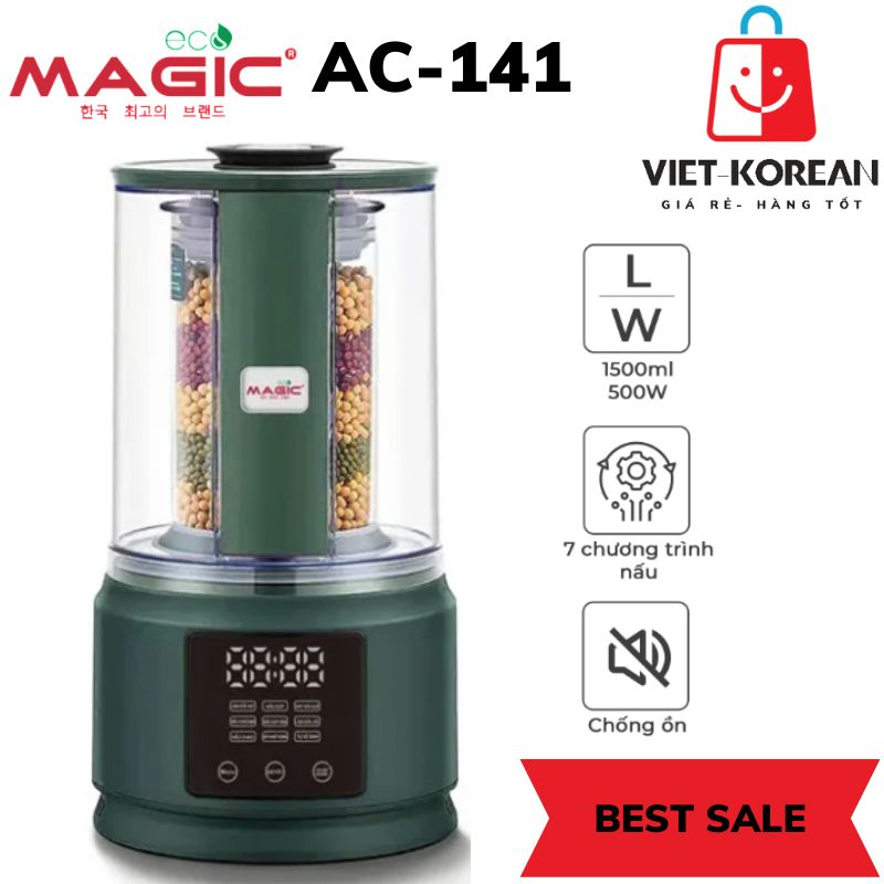 Máy xay nấu sữa hạt đa năng Hàn Quốc AC-141 Magic Eco, chống ồn, công suất 500w +  tặng hộp nấu và hâm nóng thức ăn A-09