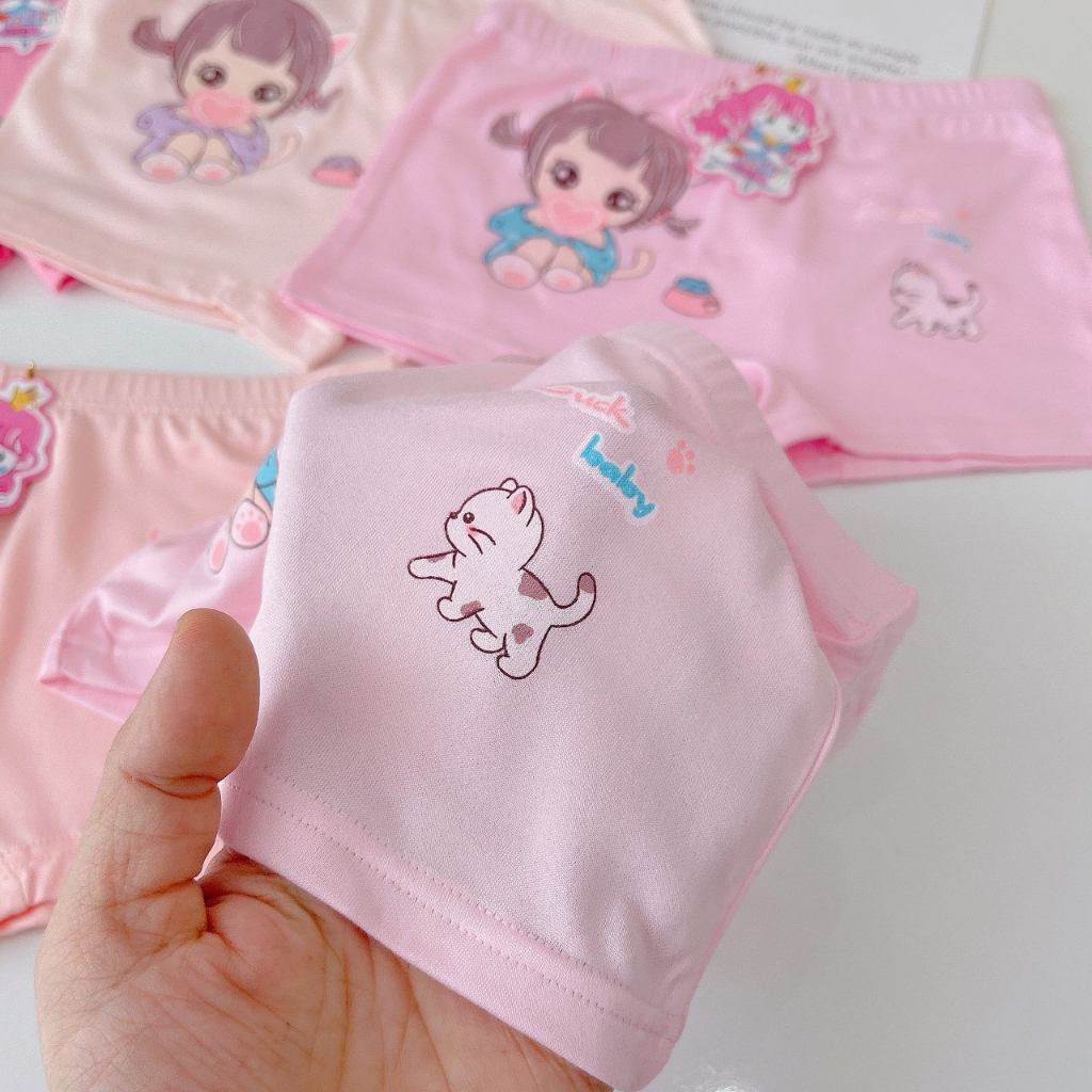 Quần Chip Đùi/Quần Lót Bé Gái Họa Tiết Dễ Thương Chất Cotton Kháng Khuẩn, Mềm Mịn Dành Cho Bé 12-26kg