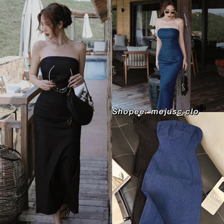 (sẵn đen S )𝑹𝒆𝒈𝒊𝒏𝒂 𝑫𝒓𝒆𝒔𝒔 Ashyley Thiết Kế Váy Cúp Ngực Denim Giấy Ôm Body Sang Chảnh
