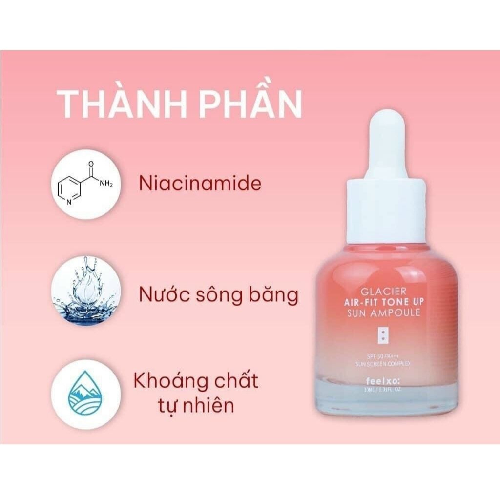 Kem chống nắng, tinh chất chống nắng dưỡng trắng nâng tone Feelxo Glacier Air- Fit Tone Up Sun Ampoule SPF50+/PA+++