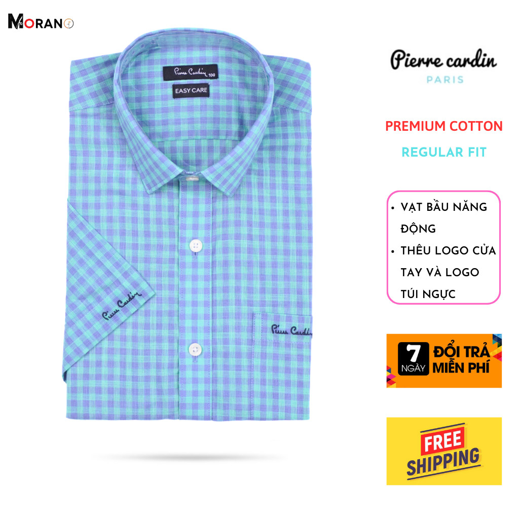 Áo sơ mi nam tay ngắn Pierre Cardin cao cấp công sở kẻ sọc vạt bầu chất cotton thấm mồ hôi tốt không nhăn form Regular d