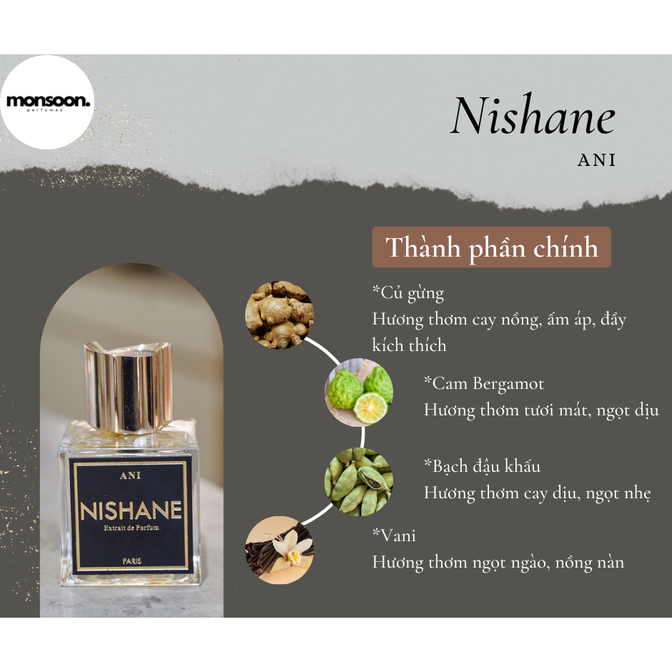 [10-50ml] Nước hoa nam nữ (unisex) Nishane Ani EDP cao cấp Monsoon thơm lâu mùi vani ngọt ngào quyến rũ sang trọng