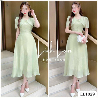 Đầm nữ thời trang mặc đi tiệc chất tơ lụa xốp cổ tròn phối bèo tay ngắn đính cườm trước váy maxi xoè hai lớp cao cấp