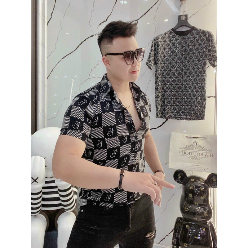 Áo Sơ Mi Nam Tay Ngắn Hoạ Tiết Chất Lụa Hàn Không Nhăn Mềm Mát | BigBuy360 - bigbuy360.vn