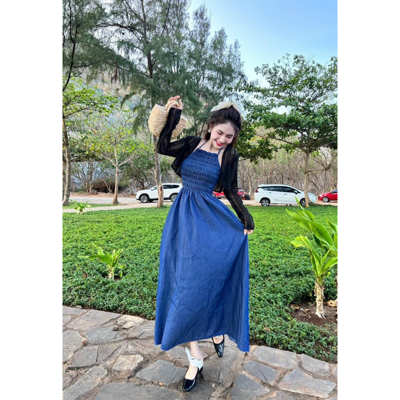 Set đầm jeans kèm áo khoác lưới bigsize_saigon (50-90kg)