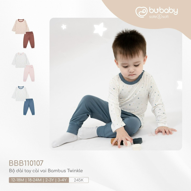 Bộ dài tay cài vai Bu Bambus cho bé trai bé gái