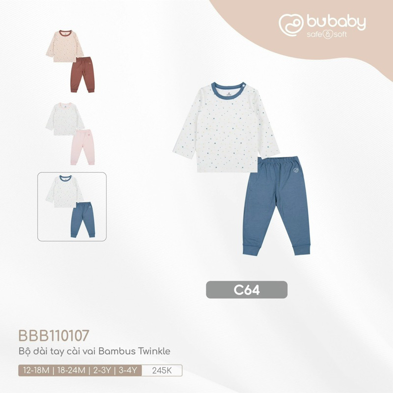 Bộ dài tay cài vai Bu Bambus cho bé trai bé gái