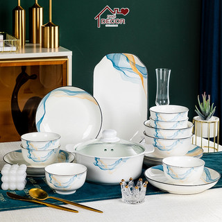 Bộ Bát Đĩa Ăn Cơm Phố Decor Họa Phong Cách Bắc Họa Tiết Lụa Mềm Mại - Mẫu 5