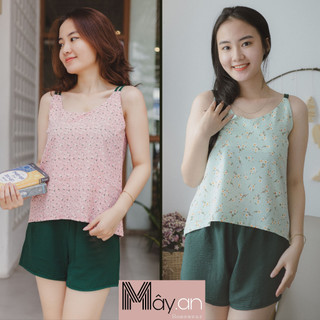 Đồ mặc nhà MÂY áo 4 dây vai chất mango quần đũi siêu mềm mát