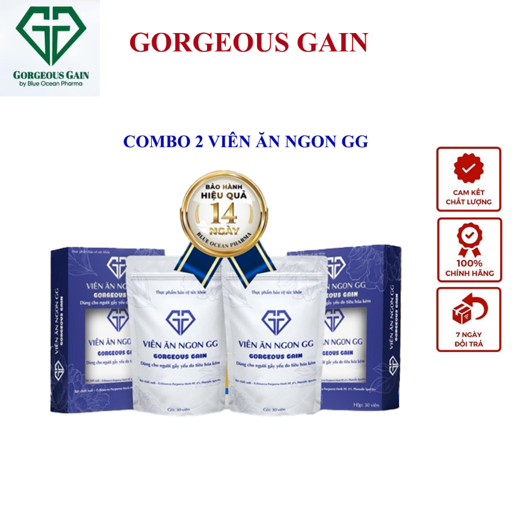 Combo 2 Hộp Viên Ăn Ngon GG Gorgeous Gain Giúp Ăn Ngon Ngủ Ngon, Hỗ Trợ Kích Thích Tiêu Hóa, Hỗ Trợ Tăng Cân An Toàn