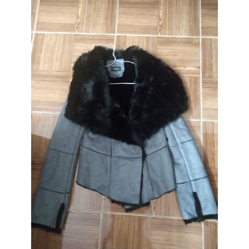Áo khoác biker lông mùa đông VNXK áo choàng lông siêu dày phối da lộn black fur waist coat xuất khẩu dư xịn