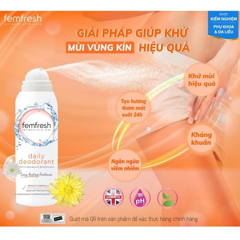 Xịt khử mùi thơm mát vùng kín FEMFRESH 125ml freshness deodorant spray