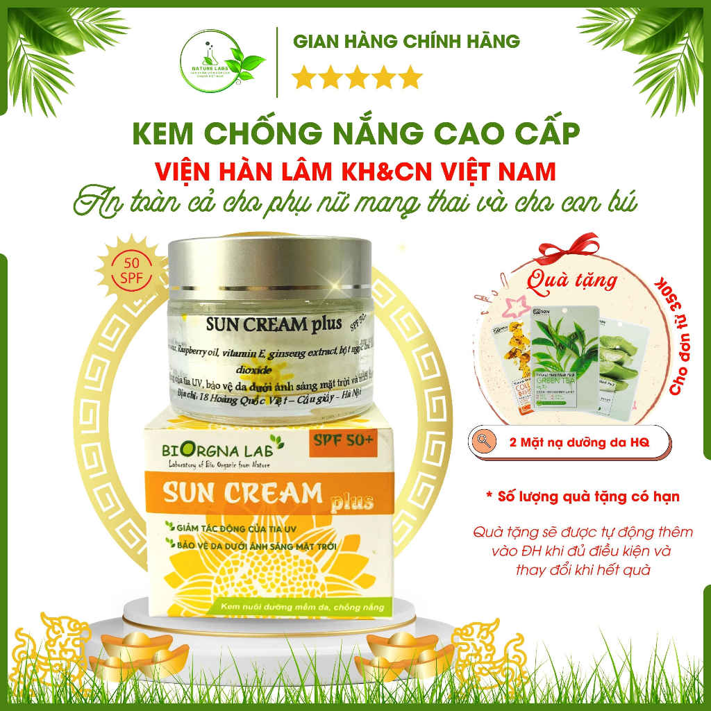 Kem chống nắng dưỡng trắng da nâng tone cho mặt và body dùng được cho da dầu mụn và nhạy cảm Nature Labs