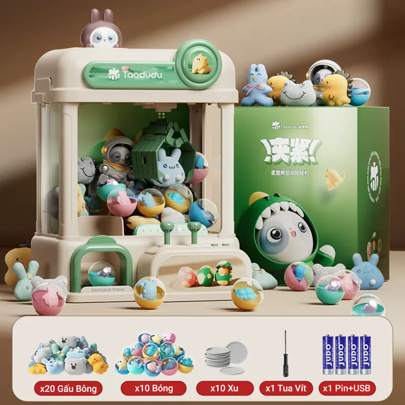 Máy Gắp Thú Bông Mini Dành Cho Bé Kích Thước Lớn Có Nhạc Và Đèn Kèm Xu Đếm Thời Gian, Có Sẵn Nhiều Thú Bông