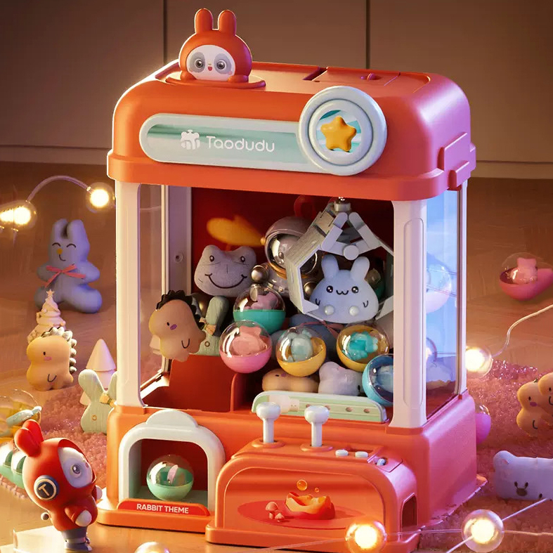 Máy Gắp Thú Bông Mini Dành Cho Bé Kích Thước Lớn Có Nhạc Và Đèn Kèm Xu Đếm Thời Gian, Có Sẵn Nhiều Thú Bông