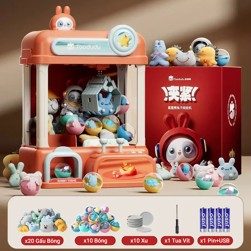 Máy Gắp Thú Bông Mini Dành Cho Bé Kích Thước Lớn Có Nhạc Và Đèn Kèm Xu Đếm Thời Gian, Có Sẵn Nhiều Thú Bông