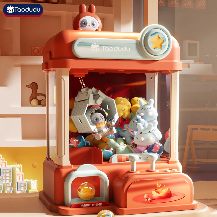 Máy Gắp Thú Bông Mini Dành Cho Bé Kích Thước Lớn Có Nhạc Và Đèn Kèm Xu Đếm Thời Gian, Có Sẵn Nhiều Thú Bông