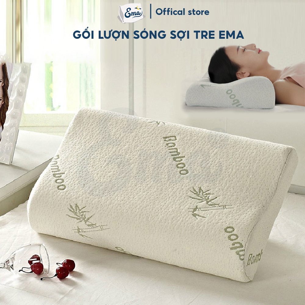 Gối cao su non người lớn Ema - Thiết kế lượn sóng đỡ cổ vai gáy, Vỏ sợi tre kháng khuẩn, chống mùi hôi