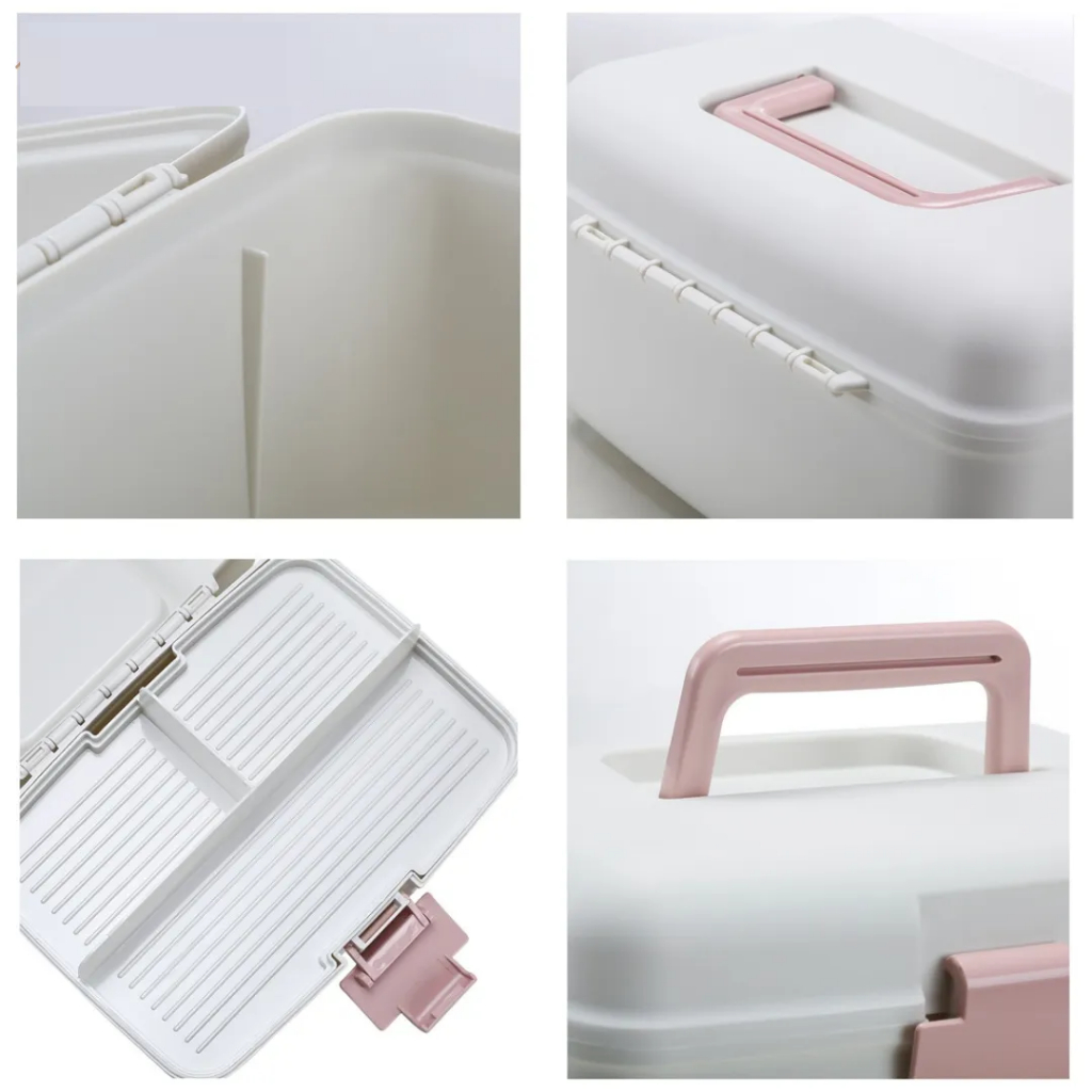 Hộp đựng thuốc gia đình có quai xách, thiết kế 2 tầng chia ngăn tiện lợi, chất liệu nhựa đảm bảo tiêu chuẩn y tế