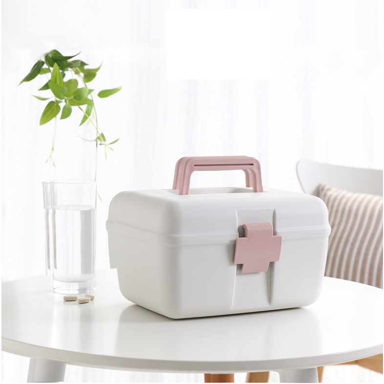 Hộp đựng thuốc gia đình có quai xách, thiết kế 2 tầng chia ngăn tiện lợi, chất liệu nhựa đảm bảo tiêu chuẩn y tế