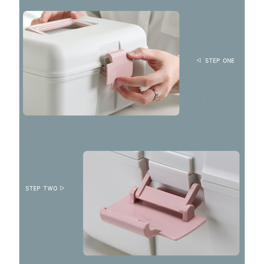 Hộp đựng thuốc gia đình có quai xách, thiết kế 2 tầng chia ngăn tiện lợi, chất liệu nhựa đảm bảo tiêu chuẩn y tế