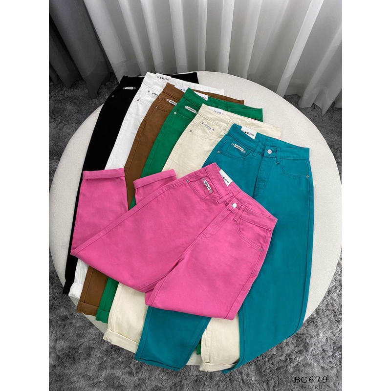 Quần jean nữ form Baggy màu hồng - nâu - kem
