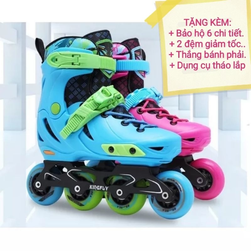 Giày Trượt Patin Trẻ Em KINGFLY W-198 Cao Cấp Cho Bé Màu Hồng Màu Xanh