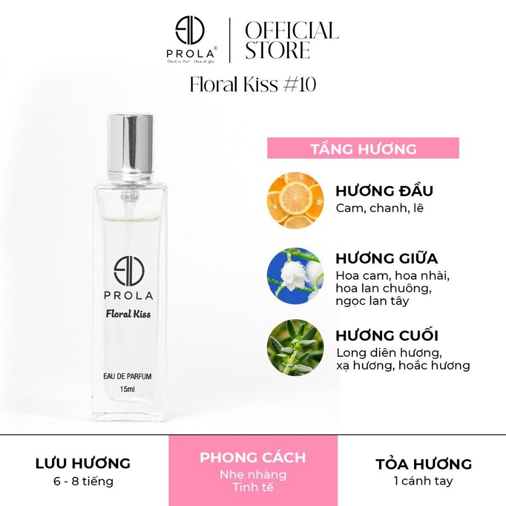 Nước hoa nữ PROLA Floral Kiss nữ tính, ngọt ngào, dễ thương thích hợp đi làm, đi học, đi hẹn hò PL10 - Dạng xịt 15ml