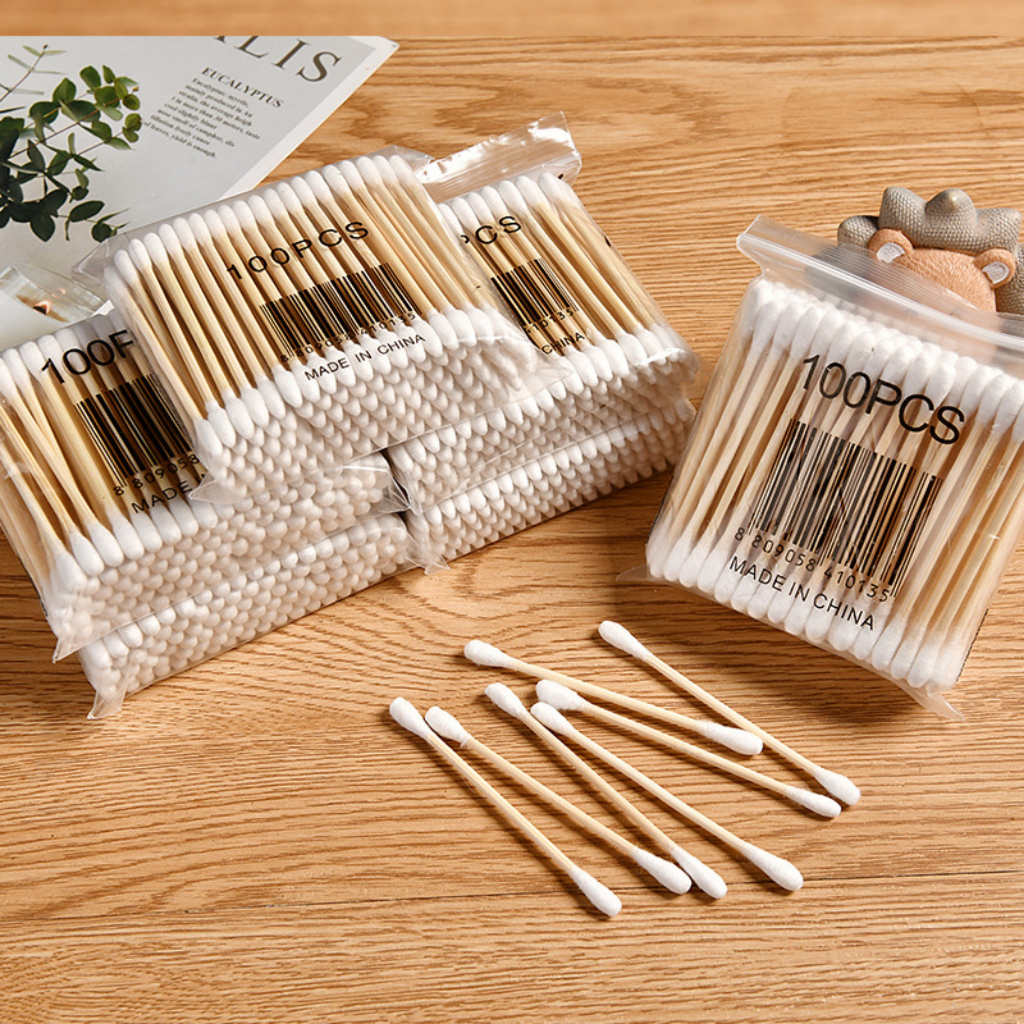 Tăm bông 100 que thân gỗ ngoáy tai ,nặn mụn  Tudi_house