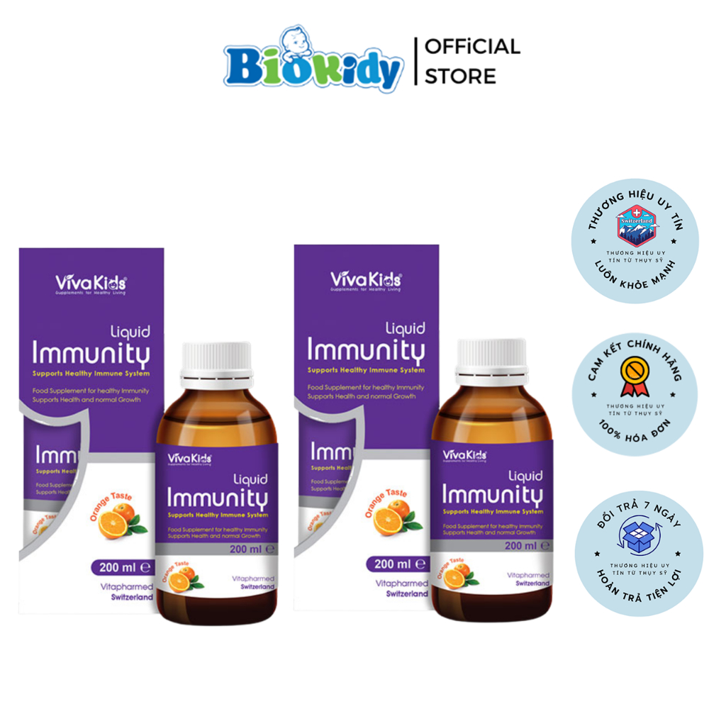 Combo 2 Lọ Siro VivaKids Immunity Liquid Bổ Sung Các Vitamin Và Khoáng Chất Tăng Cường Sức Khỏe Cho Trẻ Chai 200ml M0025