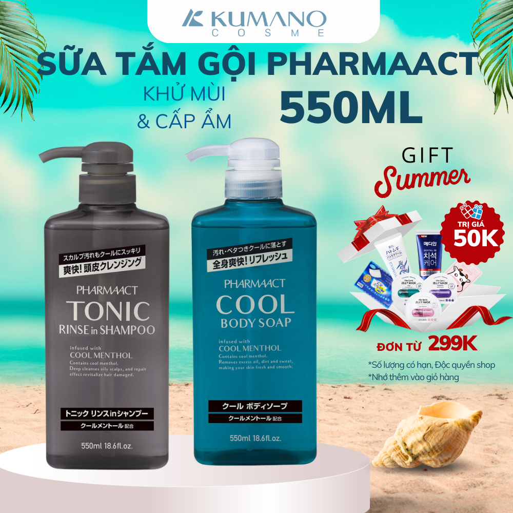 Dầu gội sữa tắm cho nam Pharmaact tonic 550ml tinh chất bạc hà, lô hội mát lạnh sảng khoái Nhật Bản - Kumano Cosme