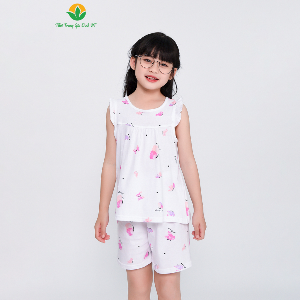 Bộ mặc nhà bé gái Việt Thắng, quần đùi, áo sát nách, chất cotton thun - B63.2301