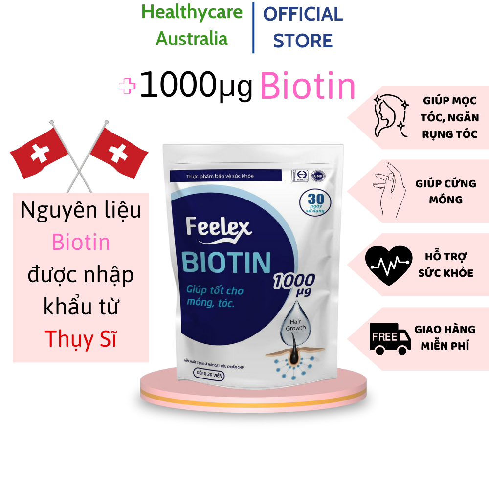 Viên uống Feelex Biotin ngăn rụng tóc, hỗ trợ mọc tóc Biotin gói 30 viên (30 Ngày)