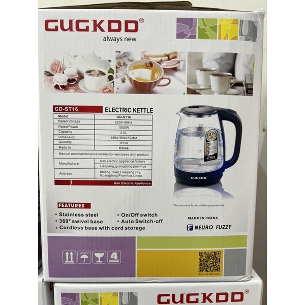 Ấm Siêu Tốc Thủy Tinh 2.0L Tự Động Ngắt Khi Sôi, Đảm Bảo An Toàn Khi Sử Dụng màu giao ngẫu nhiên