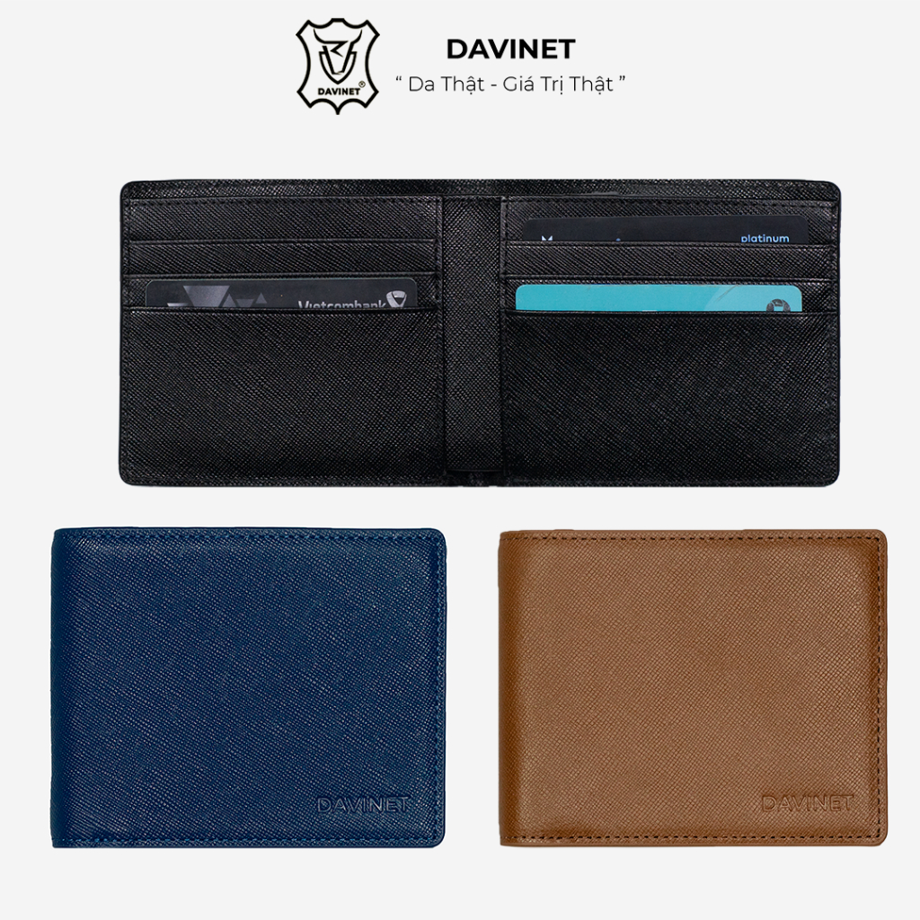 Ví Da Bò Nam Saffiano DAVINET Vm21-04 Chống Nước Sang Trọng Hàng Đẹp,Bảo Hành 5 Năm