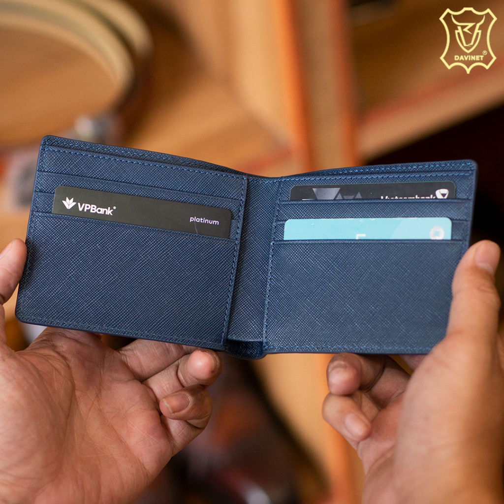 Ví Da Bò Nam Saffiano DAVINET Vm21-04 Chống Nước Sang Trọng Hàng Đẹp,Bảo Hành 5 Năm