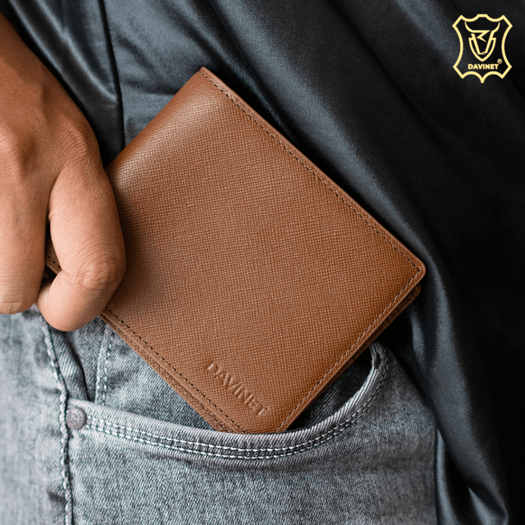 Ví Da Bò Nam Saffiano DAVINET Vm21-04 Chống Nước Sang Trọng Hàng Đẹp,Bảo Hành 5 Năm