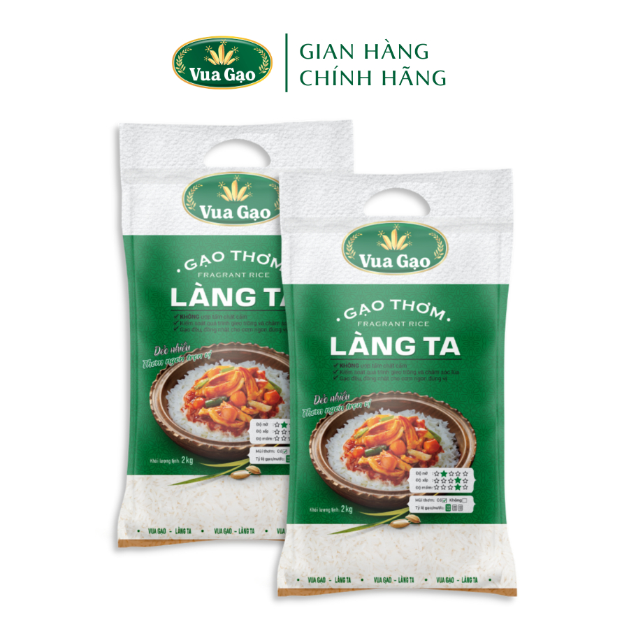 Combo 2 Túi Gạo Thơm Làng Ta - Vua Gạo - Mỗi Túi 2Kg (Cam kết date mới)