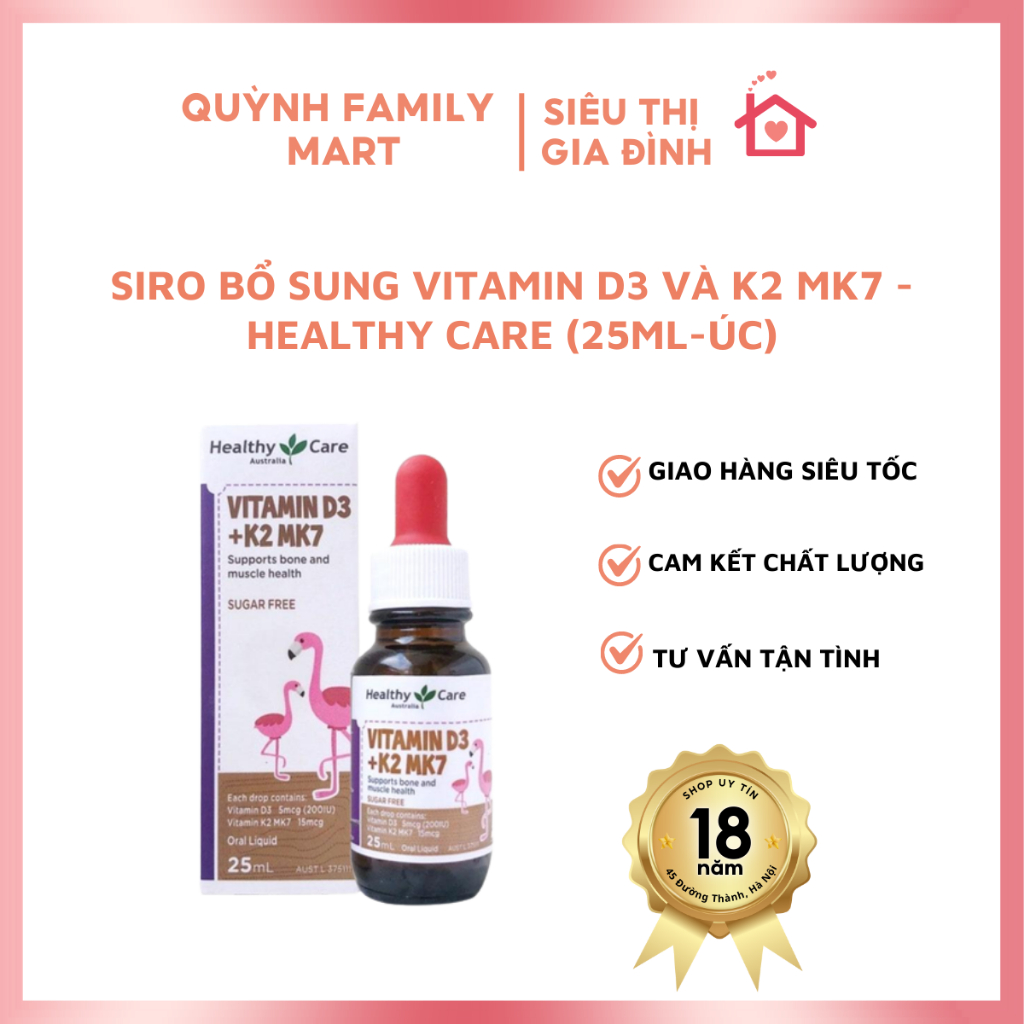 Siro Bổ Sung Vitamin D3 Và K2 MK7 - Healthy Care (25ml-Úc)