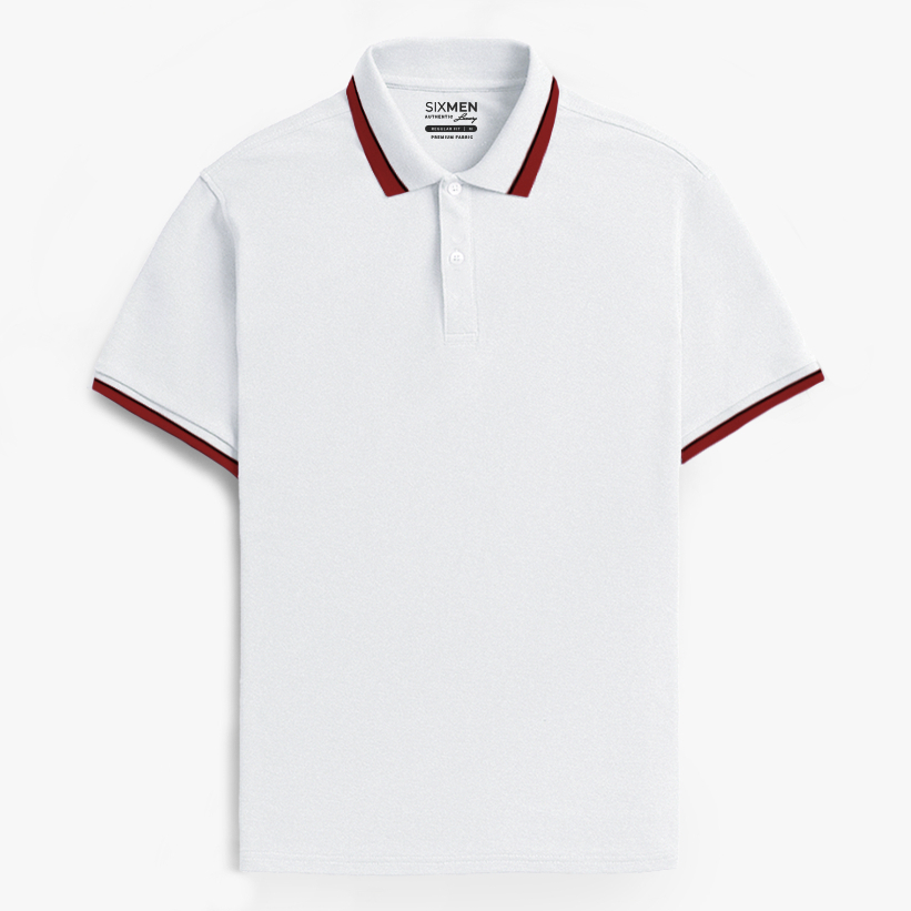 Áo thun Polo nam cao cấp có cổ bẻ SIXMEN 2RIM - Trắng sọc đỏ - vải cotton thoáng mát, thanh lịch