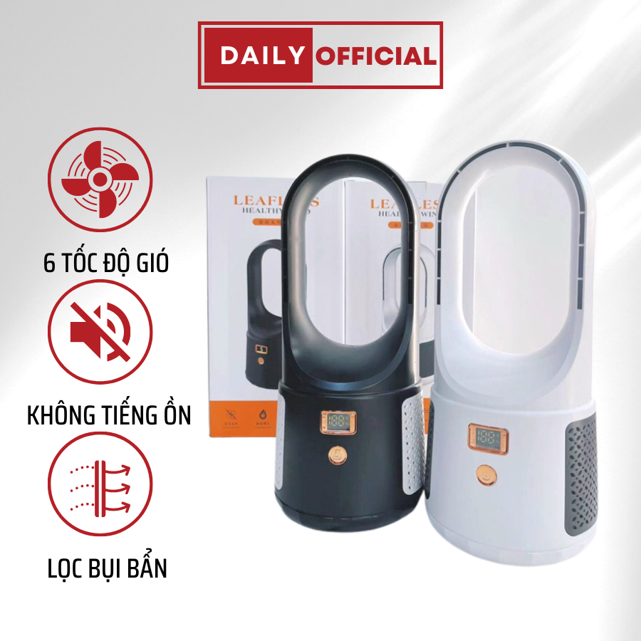 Quạt không cánh, quạt tích điện để bàn sạc USB 6 cấp độ gió màn hình led đa năng chất liệu TPE an toàn bảo hành 12 tháng
