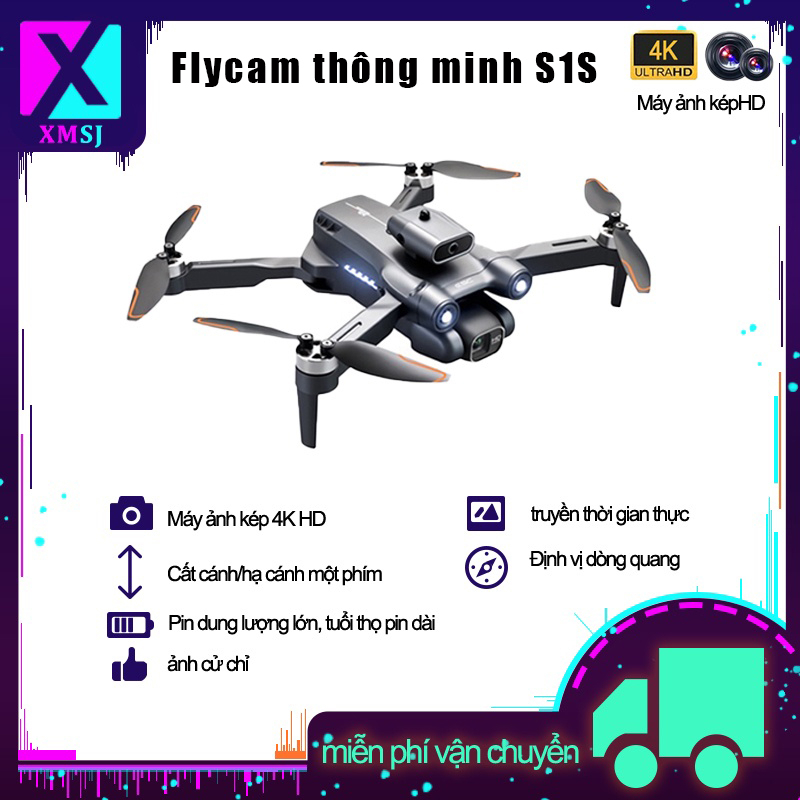 Flaycam Máy bay không người lái HK69MAX(S1S) 4K ESC Máy ảnh kép HD Chụp ảnh trên không Máy bay không người lái có thể gập lại mới Động cơ không chổi than chống gió 6 cấp, Chiều cao cố định Camera Dron tránh chướng ngại vật toàn diện