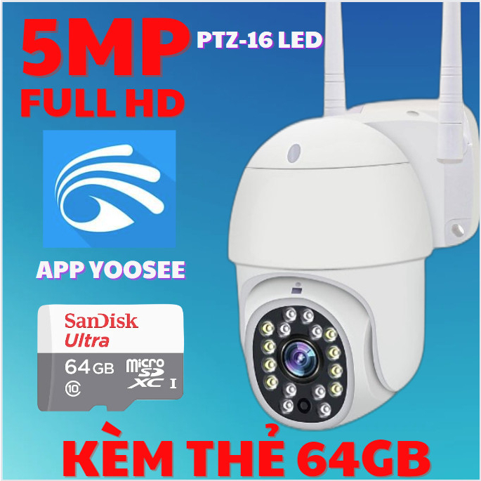 Camera Yoosee Ngoài Trời 16 LED Mini Xoay 360, Đàm Thoại 2 Chiều - Full HD Siêu Nét, Kèm Thẻ Nhớ, Bảo Hành 1 Năm