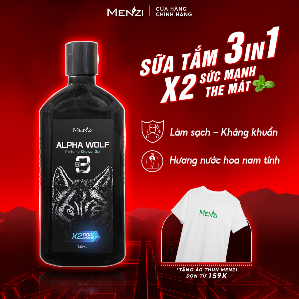 Sữa Tắm Gội Menzi 3 trong 1, Ngừa Gàu, 6H Lưu Hương Nước Hoa Pháp 330ml/chai