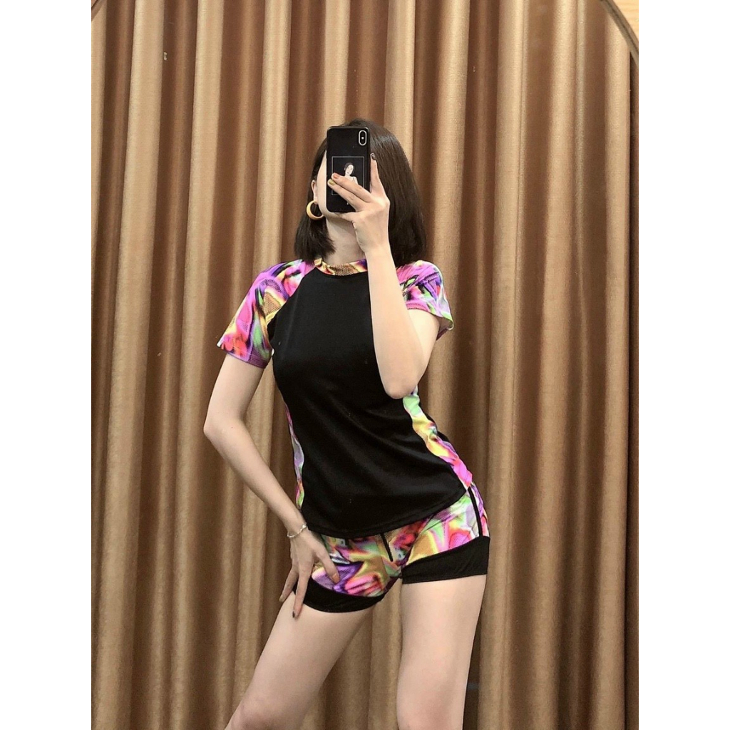 Đồ Bơi Nữ Bikini LANBISHOP Hai Mảnh Ngắn Tay Quần Đùi Hoạ Tiết Lanbi-021