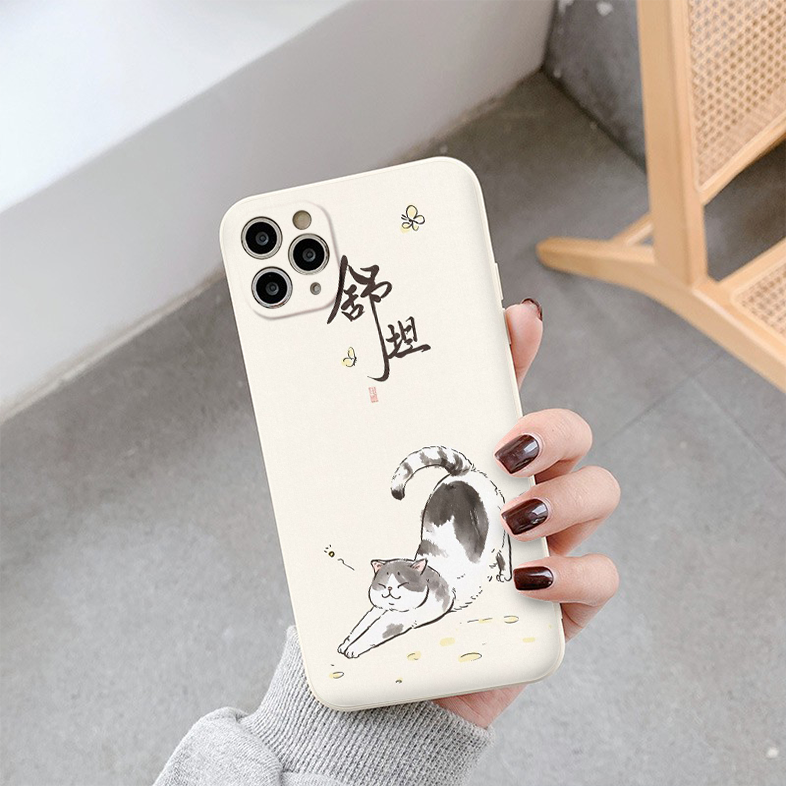Ốp Điện Thoại hình con mèo vươn vai Cho iP 13 12 7 8 Plus X Xr Xs Max 11 12 Pro Max eh2122