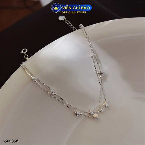 Lắc chân bạc nữ trăng sao 2 dây kép chất liệu bạc Ý 925 thời trang phụ kiện trang sức Viễn Chí Bảo L500356
