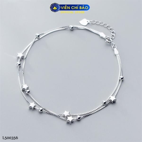 Lắc chân bạc nữ trăng sao 2 dây kép chất liệu bạc Ý 925 thời trang phụ kiện trang sức Viễn Chí Bảo L500356
