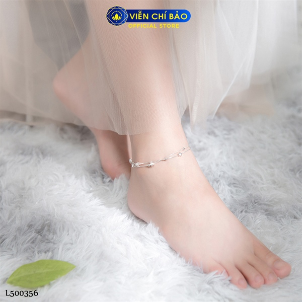 Lắc chân bạc nữ trăng sao 2 dây kép chất liệu bạc Ý 925 thời trang phụ kiện trang sức Viễn Chí Bảo L500356
